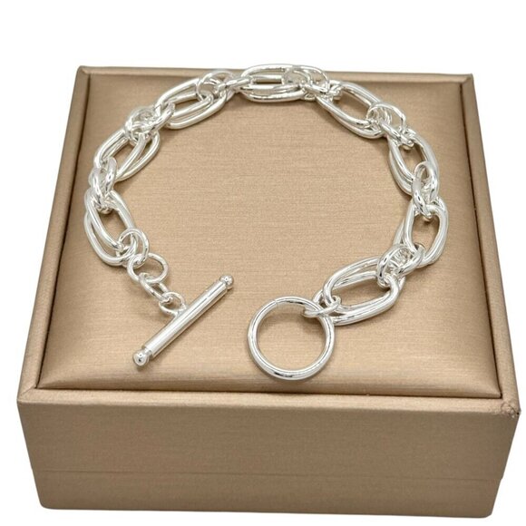 NWT Chunky Link Bracelet S925 Sterling Silver With Toggle Clasp 7.25" - Picture 3 of 11